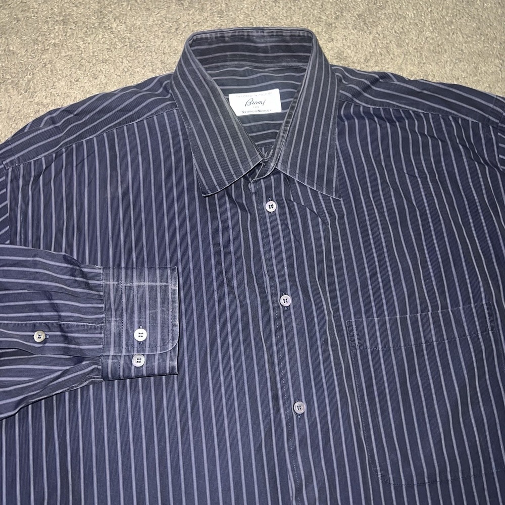 Brioni for Neiman Marcus Black Stripe Dress Shirt 2XL MINT $795